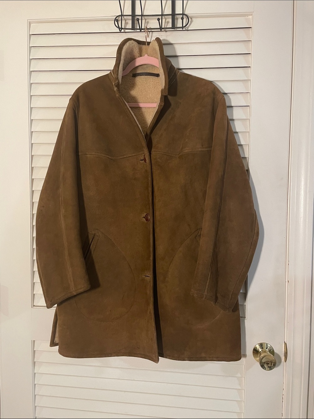 Vintage Brown Suede Shearling Coat